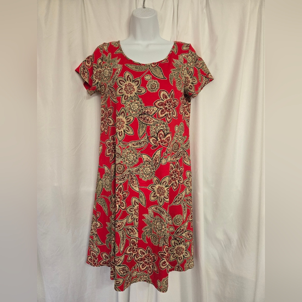 J. Jill Wearever Collection Red/Tan Print Fall Dress Size XS